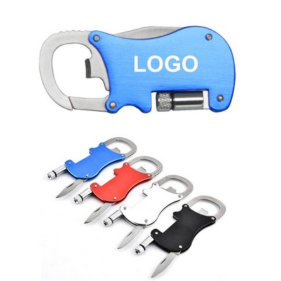 Bottle Opener Carabiner with Flashlight & Knife