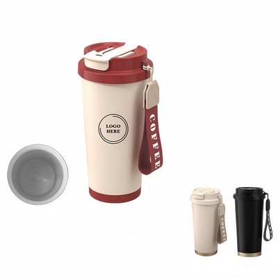 18 Oz. Ceramic Coating Insulated Coffee Mug with Straw Lid